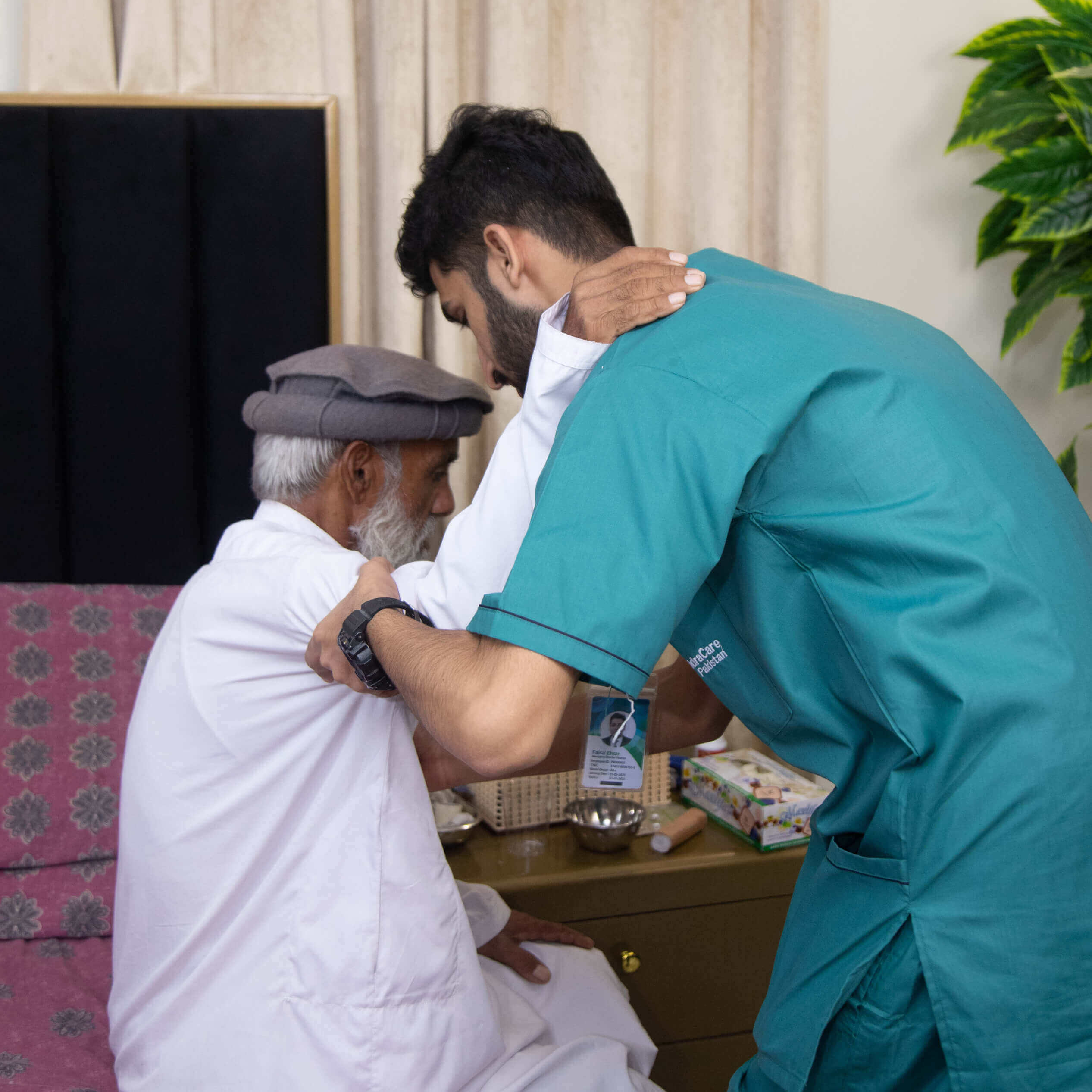 home nurse helping stroke patient