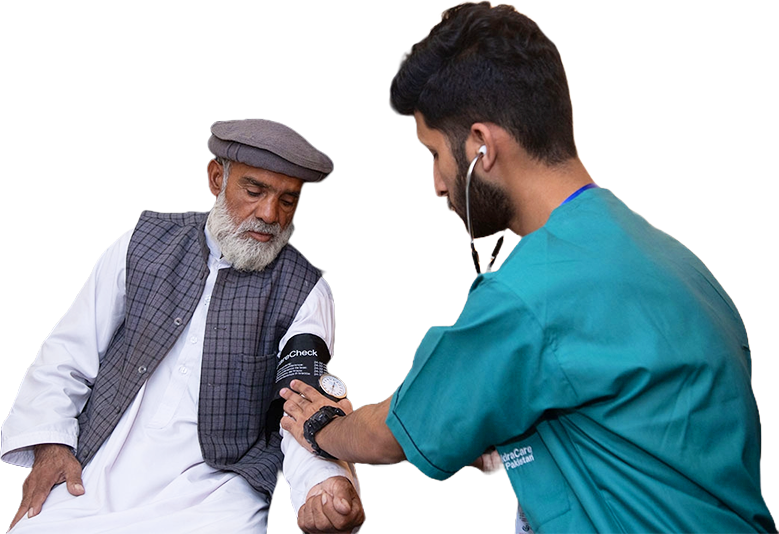 caregiver checking the blood-pressure